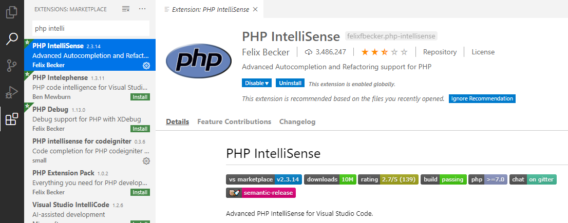 Solusi : Visual Studio Code - PHP IntelliSense - Cannot validate since ...